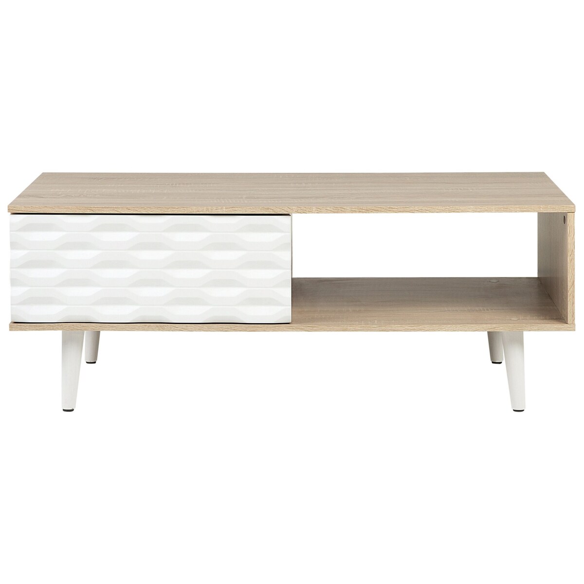 Stolik kawowy z szufladą jasne drewno z białym SWANSEA
