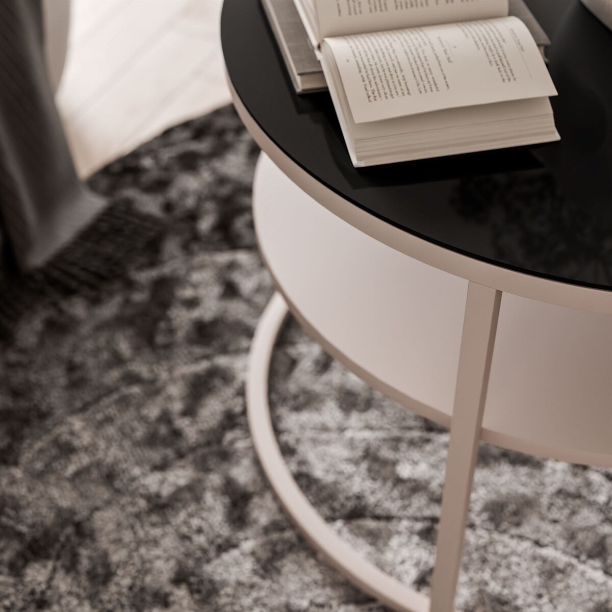 Stolik Kawowy CIRI GLASS KASZMIR z półką, blat czarne szkło