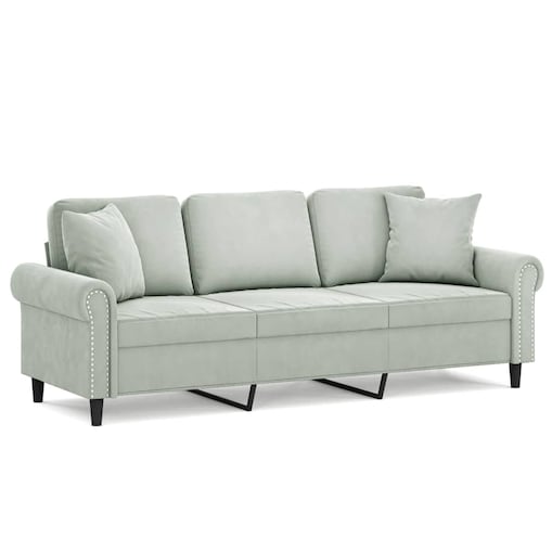 vidaXL 3-osobowa sofa z poduszkami, jasnoszara, 180 cm, aksamit