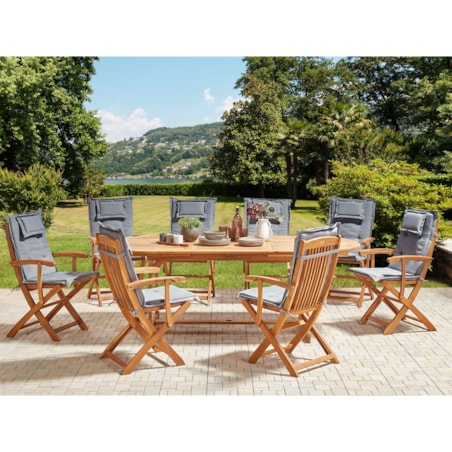 Zestaw ogrodowy drewniany stół i 8 krzeseł z poduszkami grafitowymi MAUI II