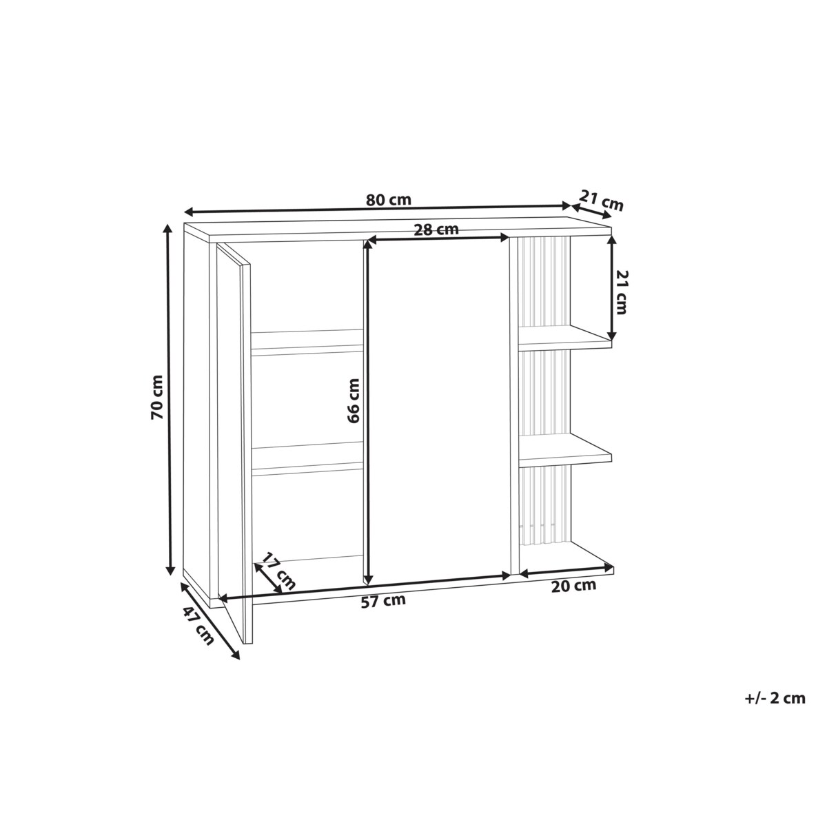 Szafka łazienkowa wisząca z lustrem 70 x 80 cm jasne drewno z białym NUBES