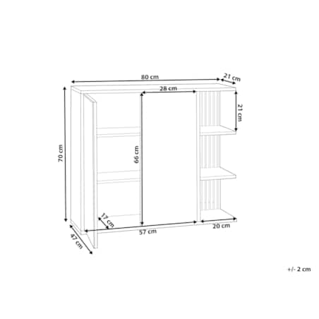 Szafka łazienkowa wisząca z lustrem 70 x 80 cm jasne drewno z białym NUBES