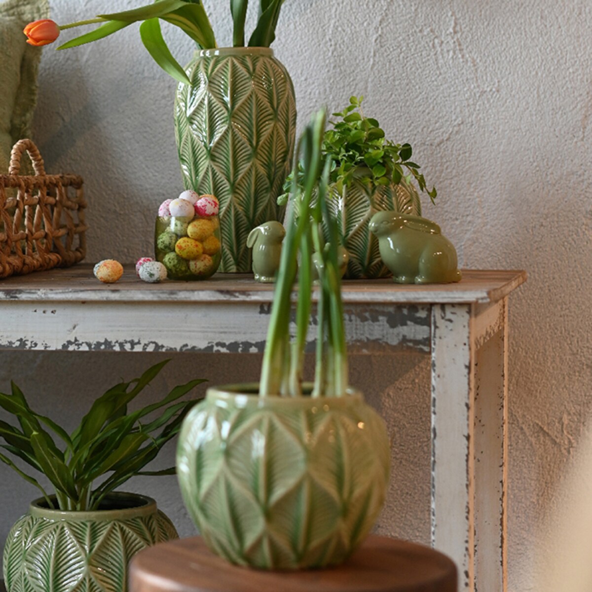 DONICZKA ZIELONA 16cm okrągła ceramika donica na balkon taras do salonu