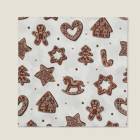 Serwetki świąteczne Cookie II 20 szt. boże narodzenie, święta, świąteczne, biały-brązowy, 16x16x3 cm