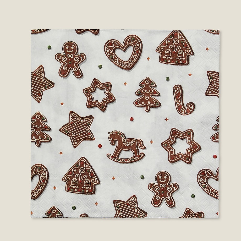 Serwetki świąteczne Cookie II 20 szt. boże narodzenie, święta, świąteczne, biały-brązowy, 16x16x3 cm