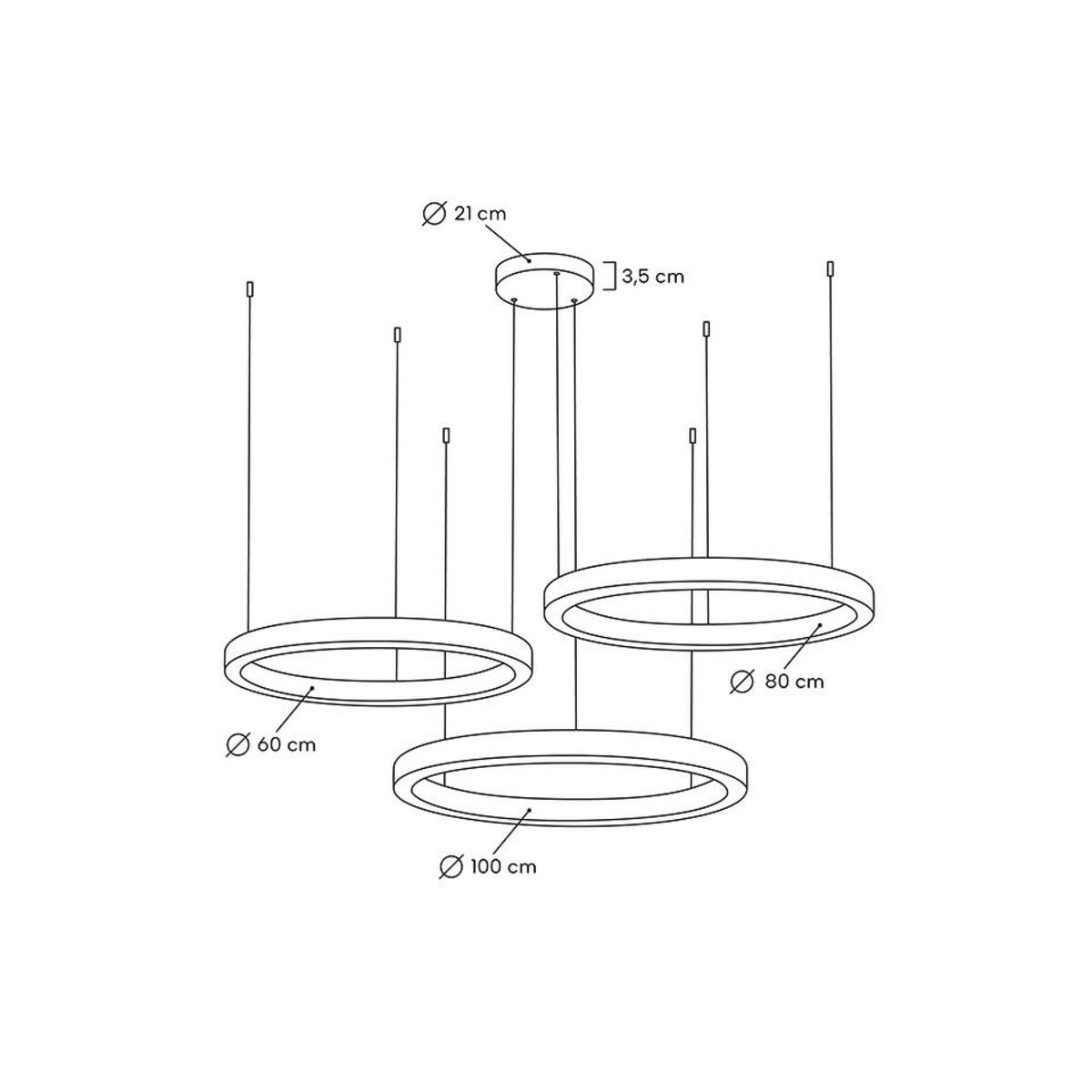 Lampa wisząca RING 60 + 80 + 100 złota na jednej podsufitce