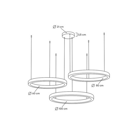 Lampa wisząca RING 60 + 80 + 100 złota na jednej podsufitce