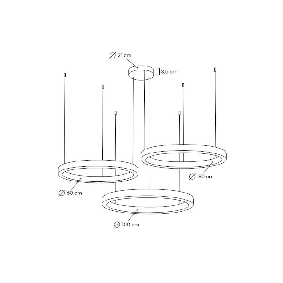 Lampa wisząca RING 60 + 80 + 100 złota na jednej podsufitce