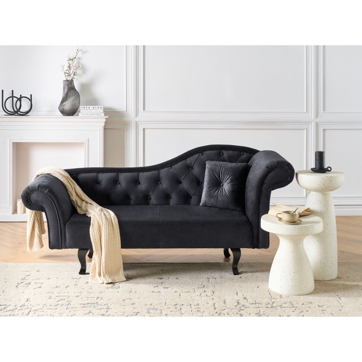 Szezlong welurowy prawostronny czarny LATTES II