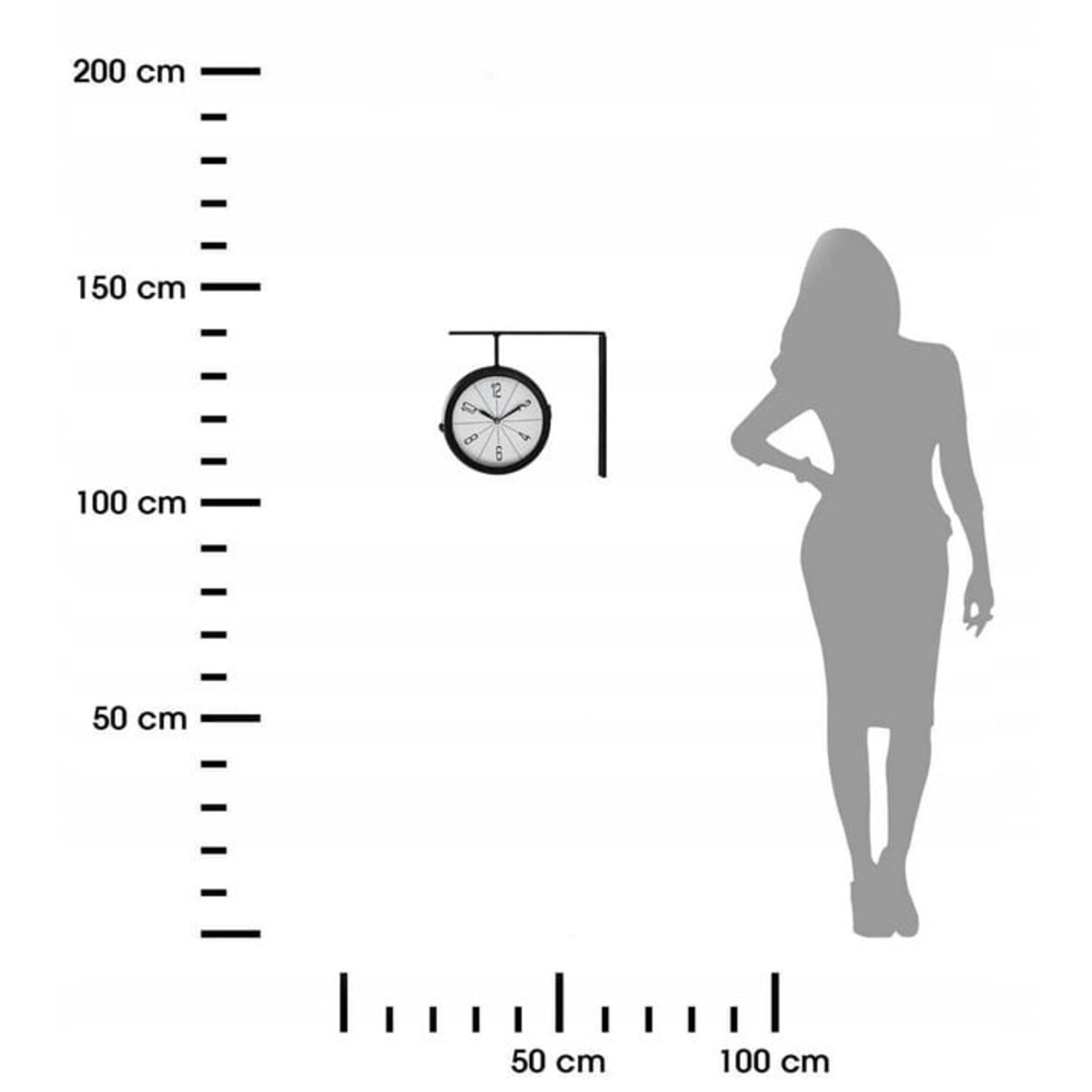 Dwustronny Zegar na Wsporniku Dworcowy Retro Czarny Dekoracyjny 20 cm metal