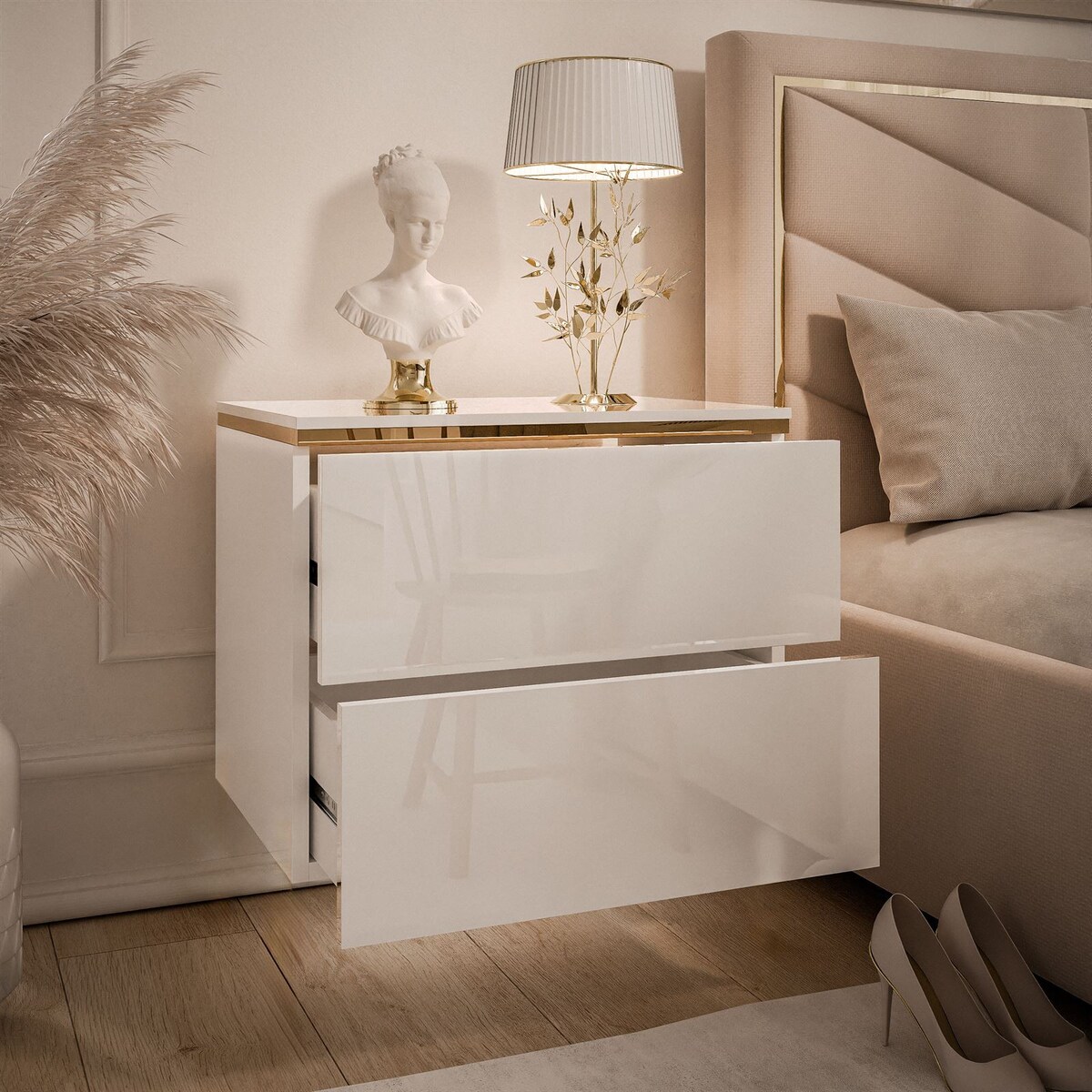 Stolik nocny AURORA II biały połysk wiszący LED