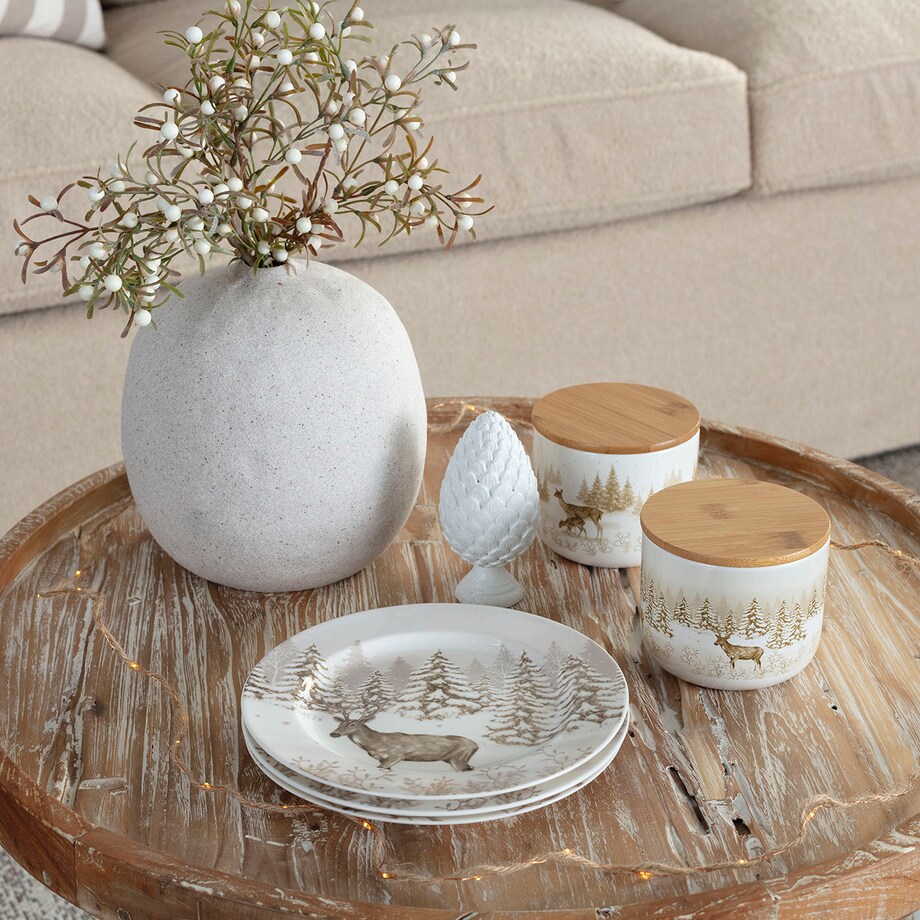 Pojemnik Winter Meadow II ⌀9cm boże narodzenie, święta, świąteczne, biały-beżowy-brązowy-naturalny, 9 x 11 x 11 cm