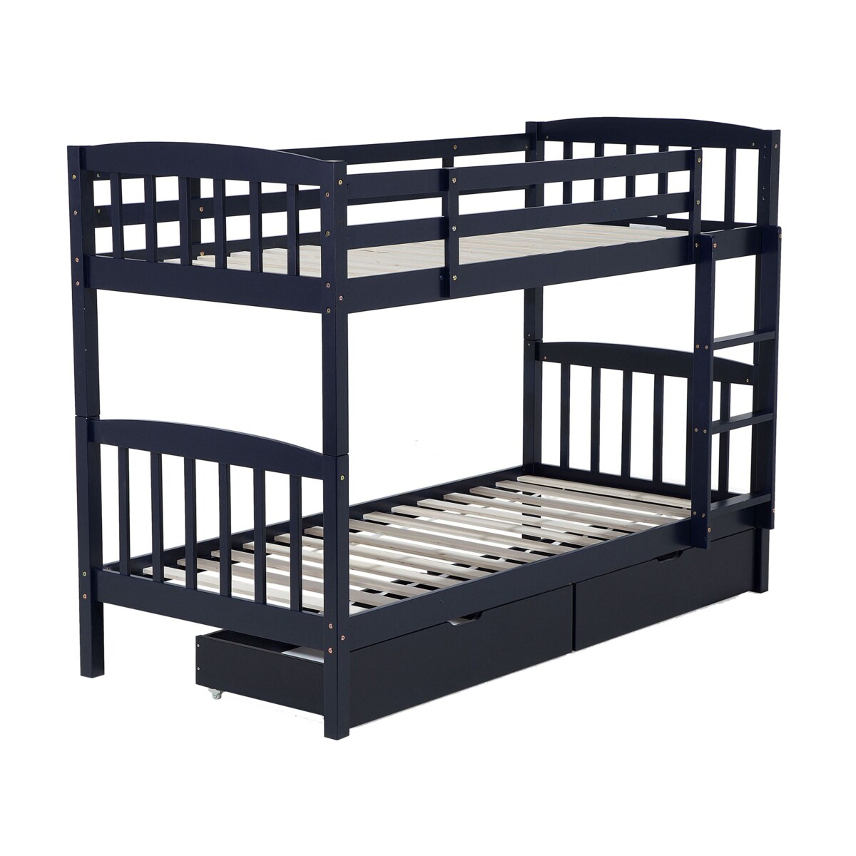 Łóżko piętrowe z szufladami drewniane 90 x 200 cm niebieskie REVIN