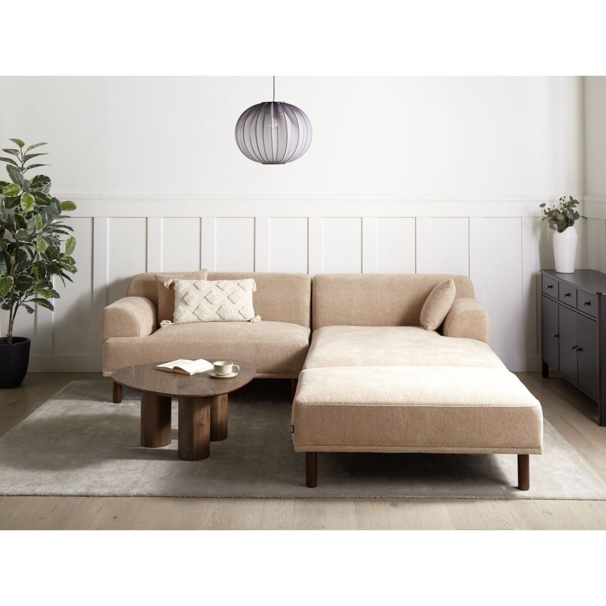 Sofa narożna lewostronna z otomaną HOLT Beżowy Lewostronny