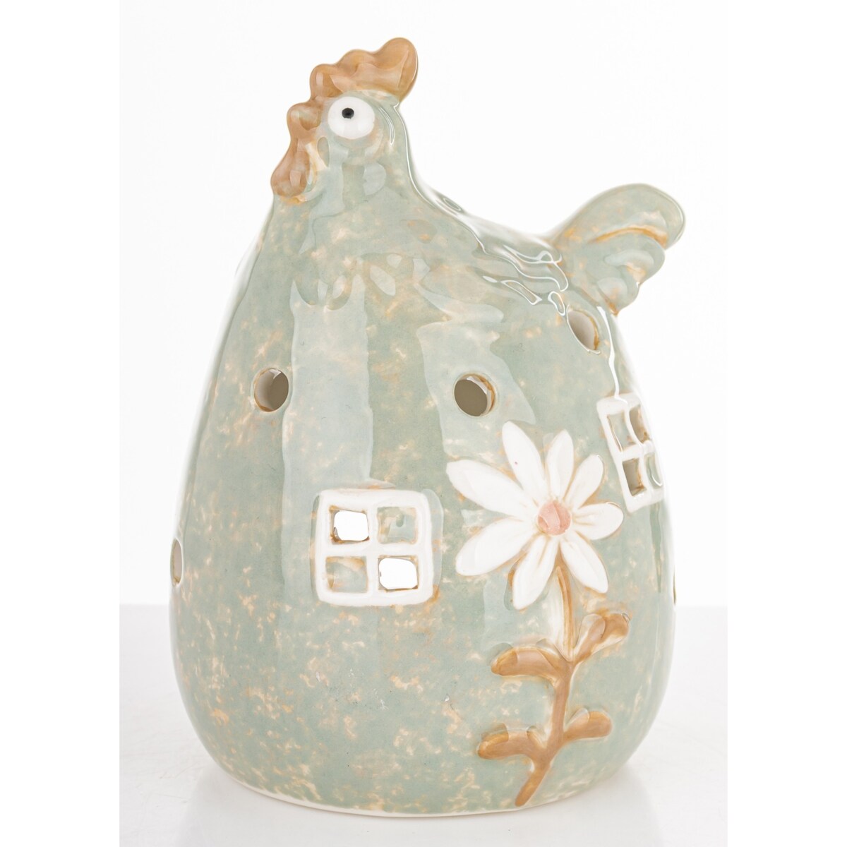 Figurka ceramiczna - kura z kwiatkiem 15,5x10x10 cm KWOKA kominek na tealight