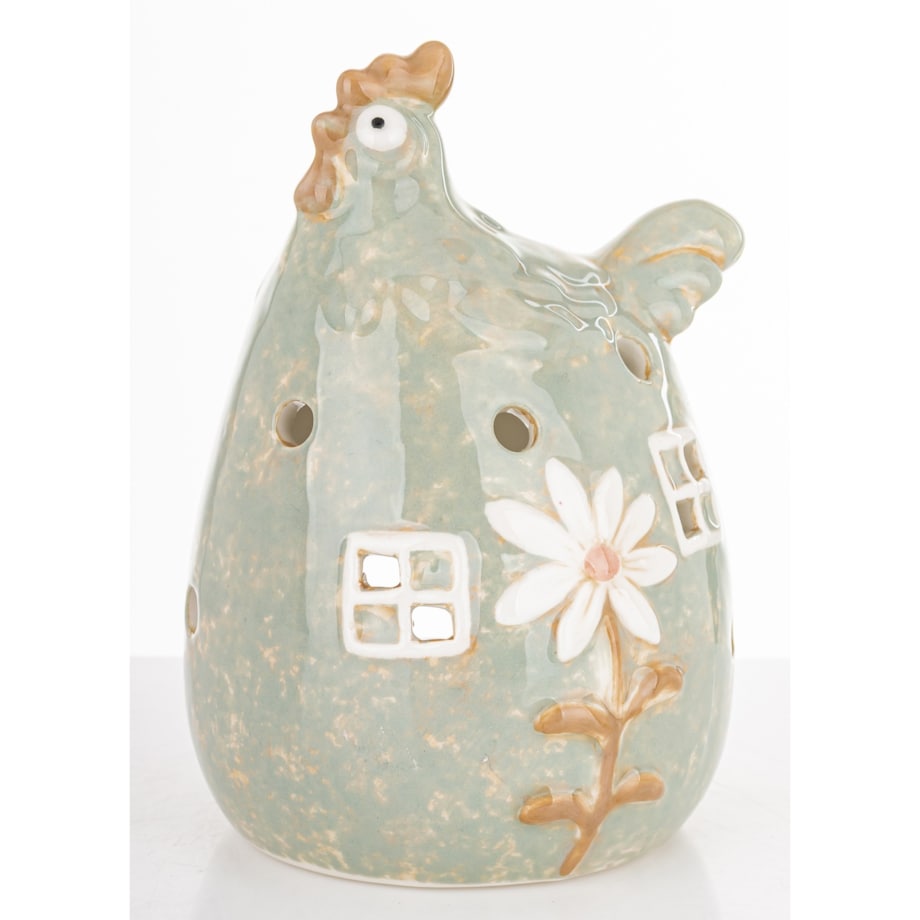 Figurka ceramiczna - kura z kwiatkiem 15,5x10x10 cm KWOKA kominek na tealight