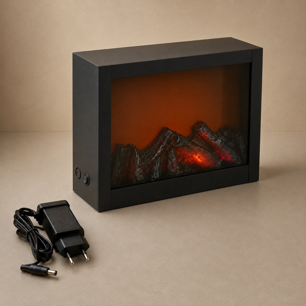 Kominek dekoracyjny LED, metalowy, 10 x 29 x 23 cm, kolor czarny