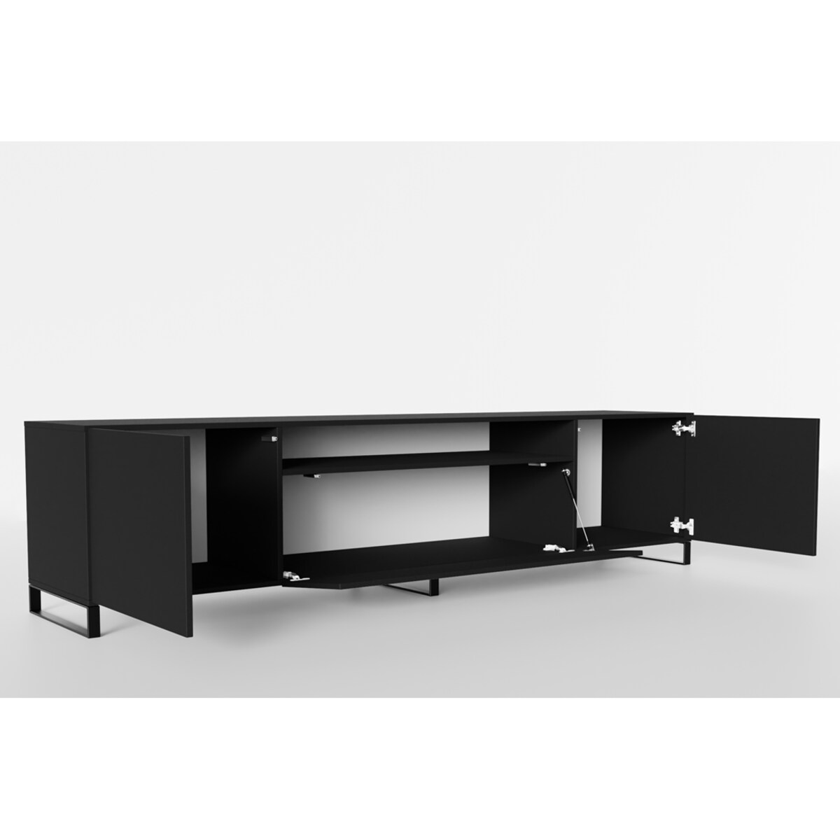 Szafka RTV LION 200 cm na metalowych nogach, do pokoju gościnnego-czarna