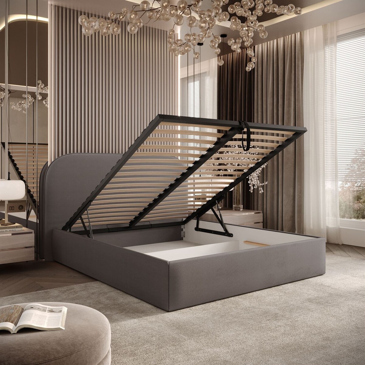 Łóżko tapicerowane OLIMPIA, pojemnik na pościel, s34, 120x200, Castel 20