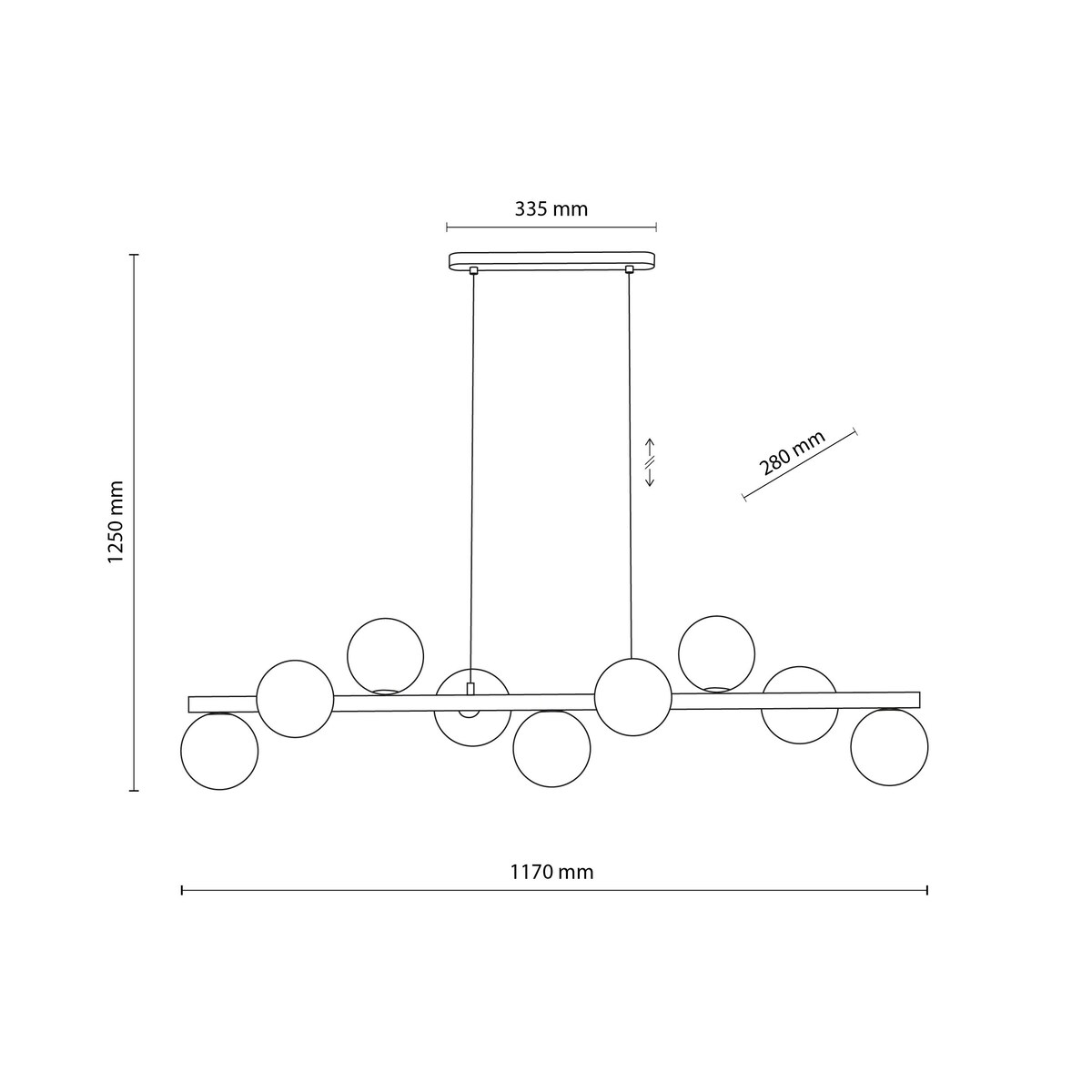 Lampa wisząca TK Lighting ESTERA WOOD 11097, 9xG9, bursztynowe szklane klosze, drewno i metal, regulowana wysokość