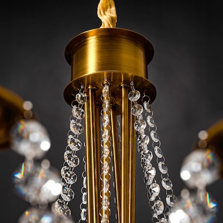 Lampa Kryształowa Wisząca Duża Żyrandol Złoty