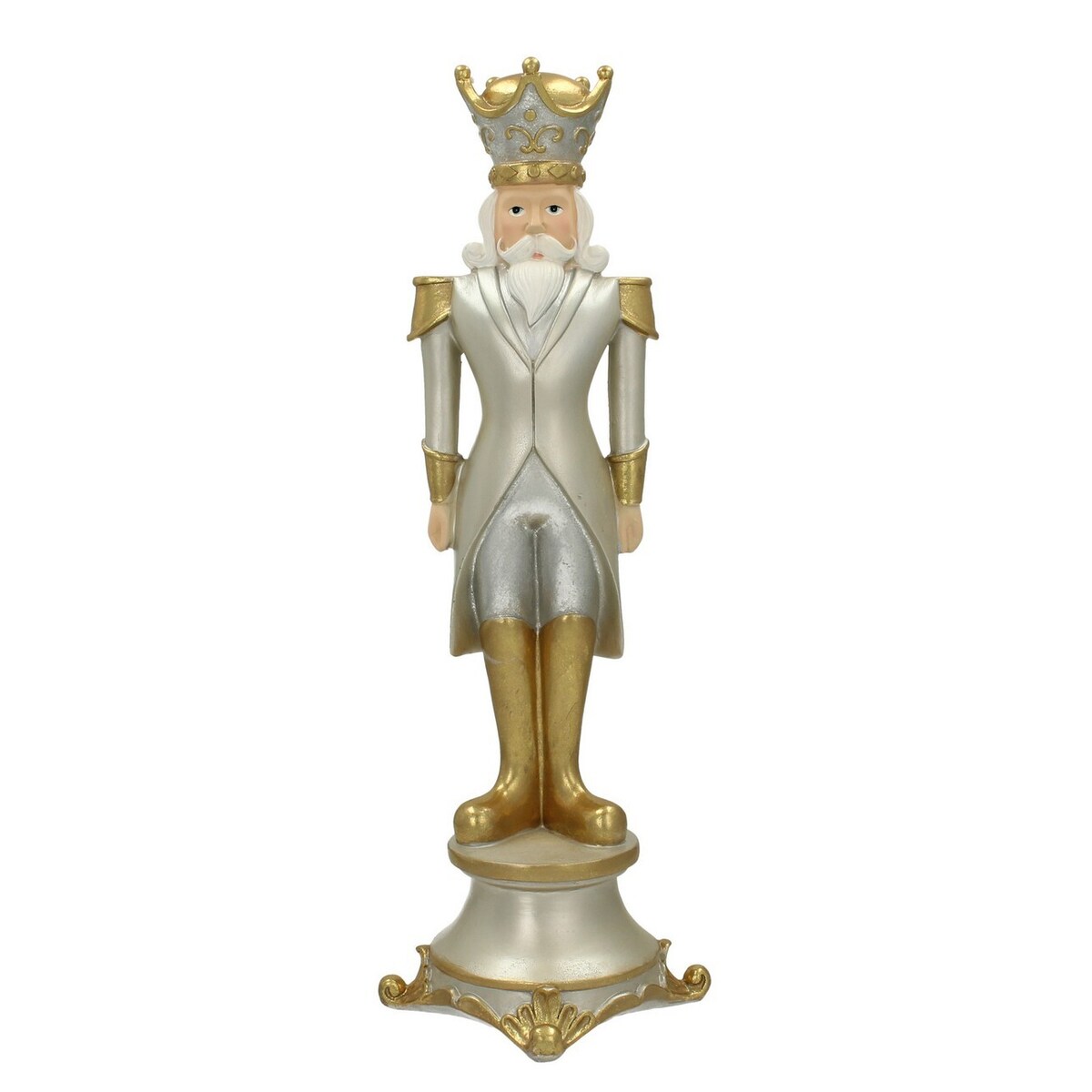 Figurka Dziadek do orzechów 42cm silver boże narodzenie, święta, świąteczne, biały-srebrny-złoty, 15 x 15 x 42 cm