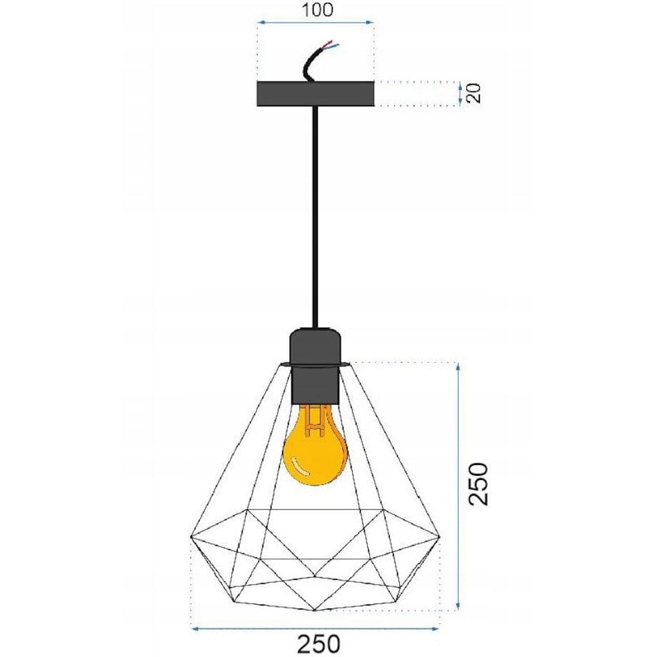 Lampa Sufitowa Wisząca Czarna Sznur Geometryczna