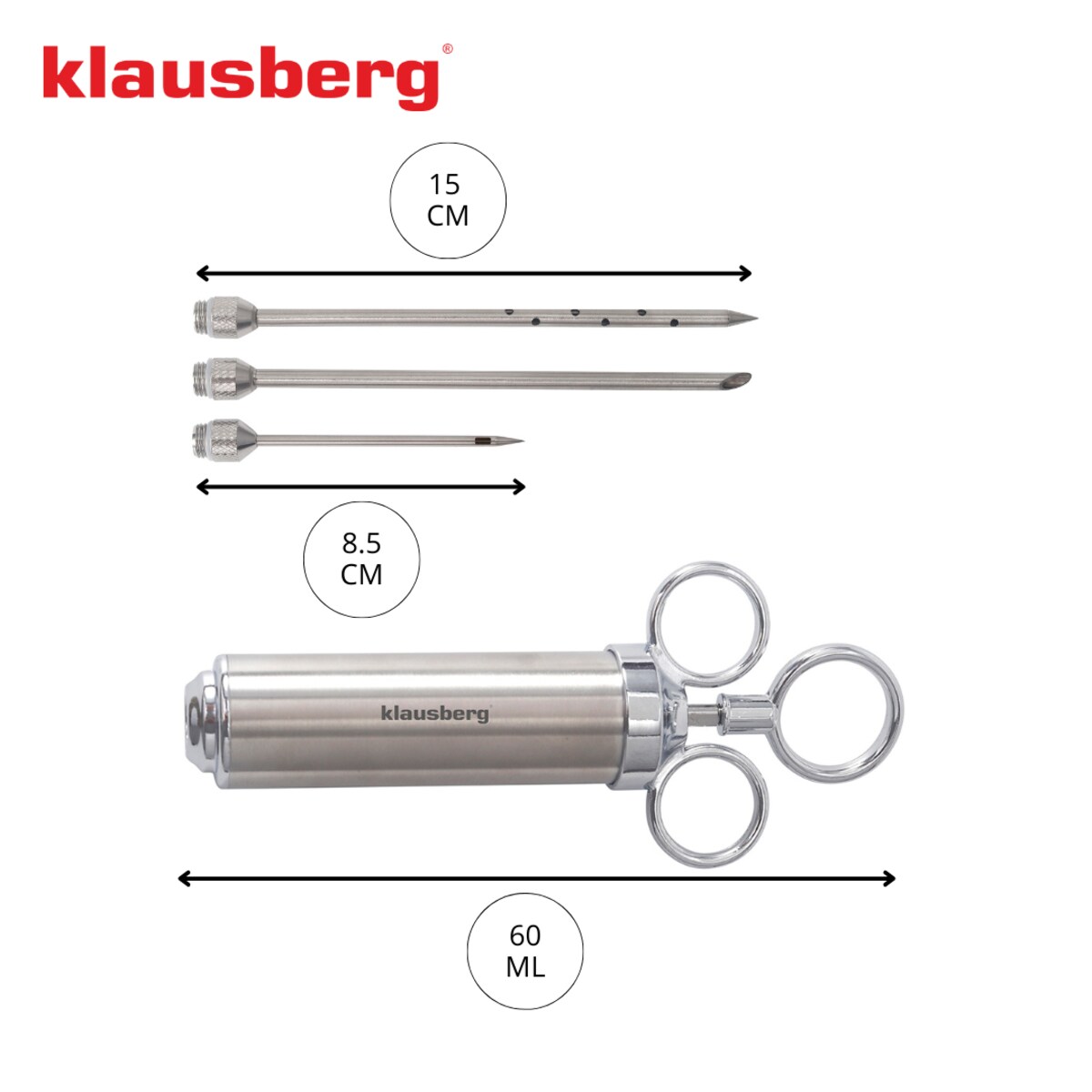 Strzykawka do marynowania peklowania mięsa mięs 60ml stalowa KLAUSBERG