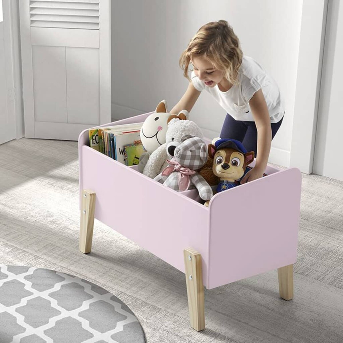 Vipack Skrzynka na zabawki Kiddy, drewniana, różowa