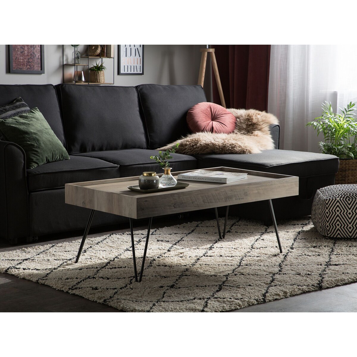 Stolik kawowy beżowoszary drewno WELTON