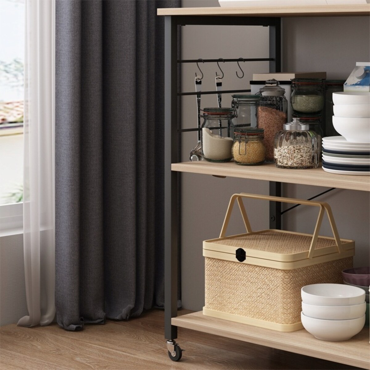 Szafka mobilna na kółkach jasny brąz stolik śniadaniowy wózek kuchenny 60cm