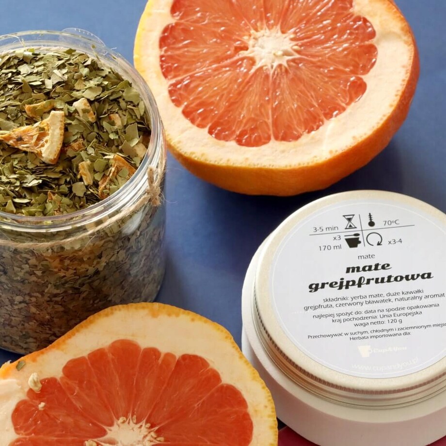 Herbata YERBA MATE GREJPFRUTOWA o smaku pobudzającego grejpfruta PREMIUM - herbata liściasta sypana mieszanka napar susz - gotowa na prezent upominek