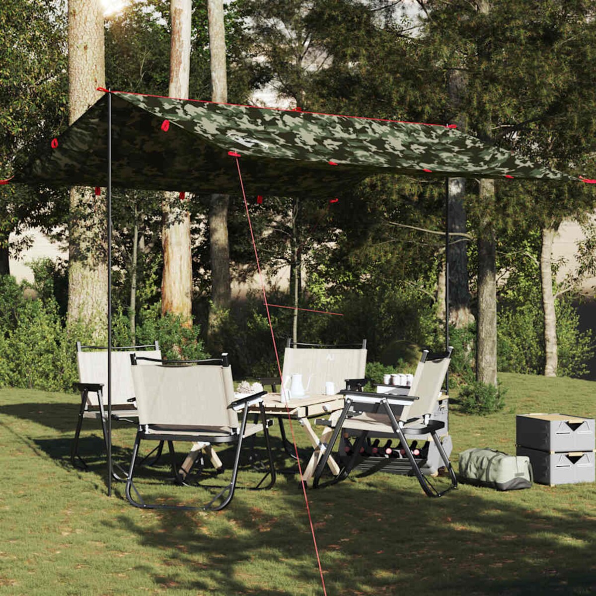 vidaXL Płachta biwakowa, moro, 306x306 cm, wodoszczelna