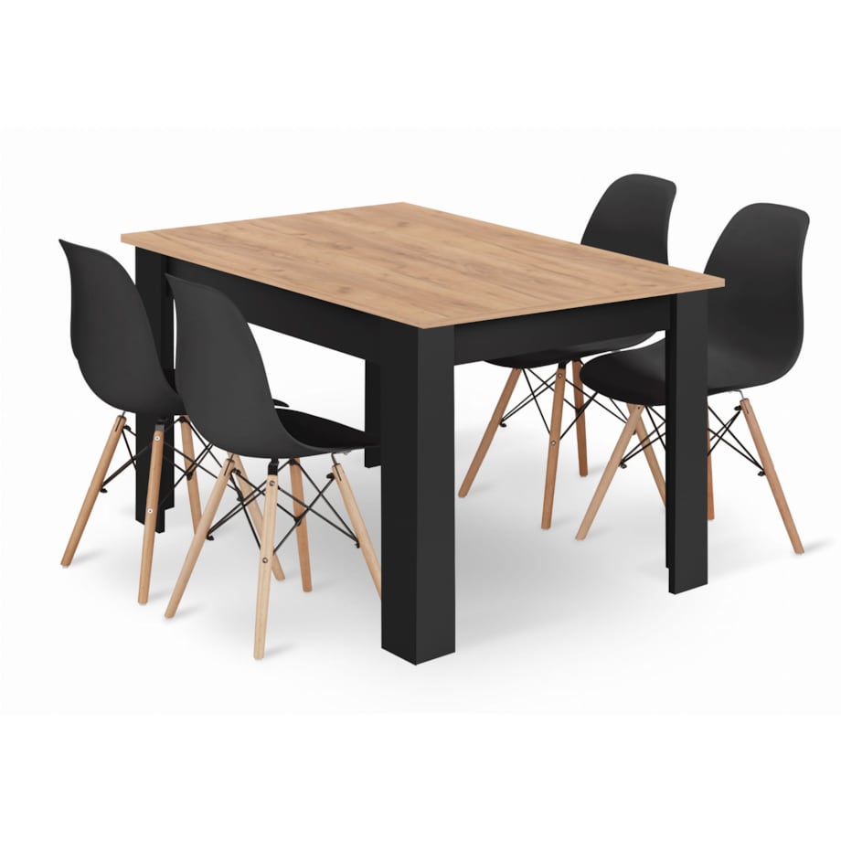 Zestaw Stół Do Jadalni Kuchni Salonu Biura Np 120X80 Craft Czarny + 4 Krzesła Osaka Czarny