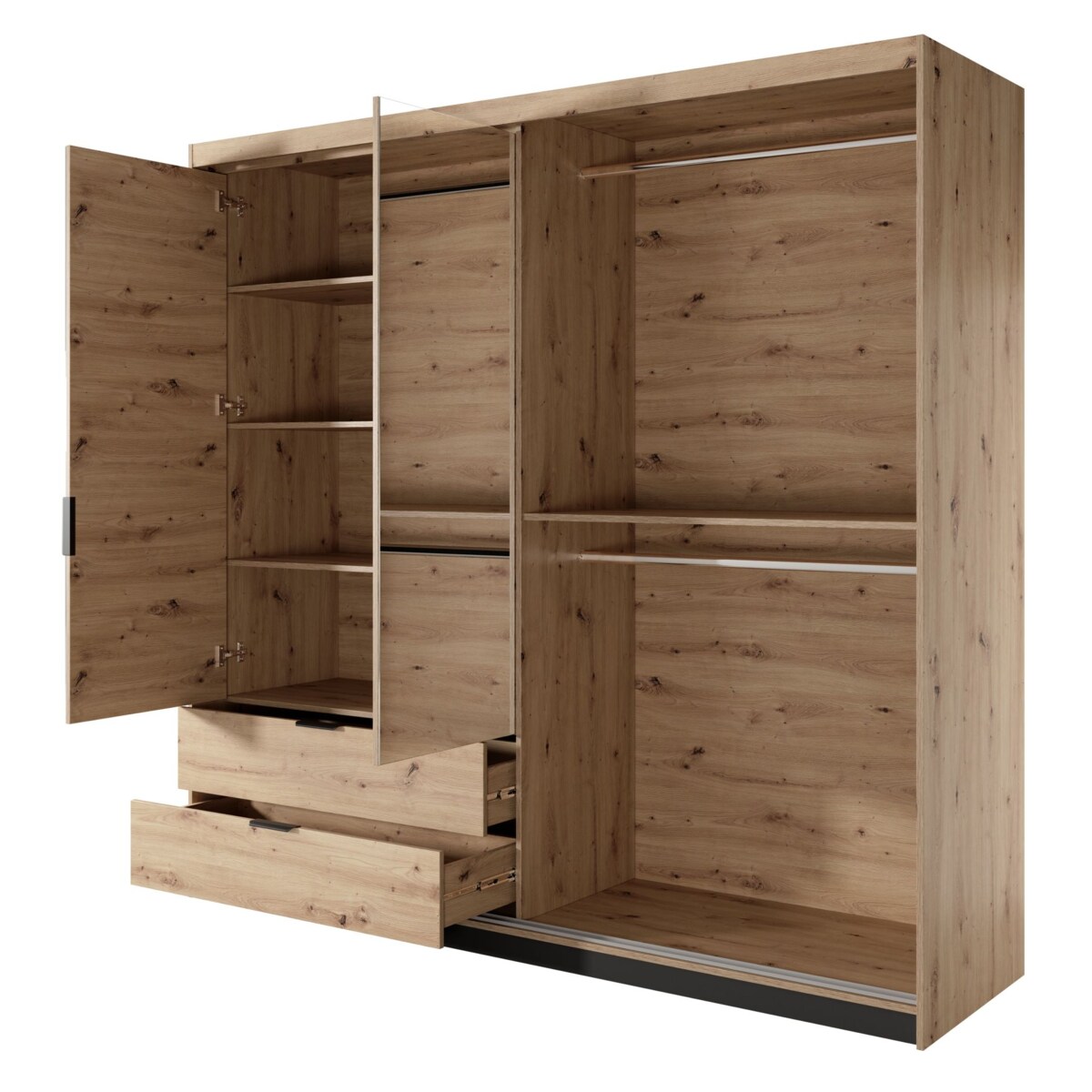 Szafa 220 ALLY z lustrem i lamelami, Dąb Artisan + Antracyt