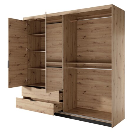 Szafa 220 ALLY z lustrem i lamelami, Dąb Artisan + Antracyt