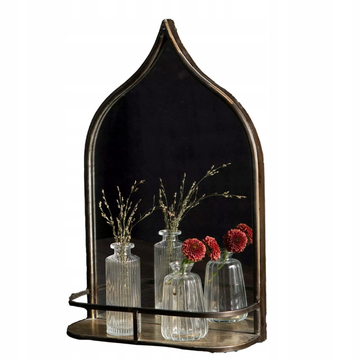 LUSTRO ŁAZIENKOWE ZŁOTE Z PÓŁKĄ ŚCIENNE 47x30cm loft retro metalowa rama