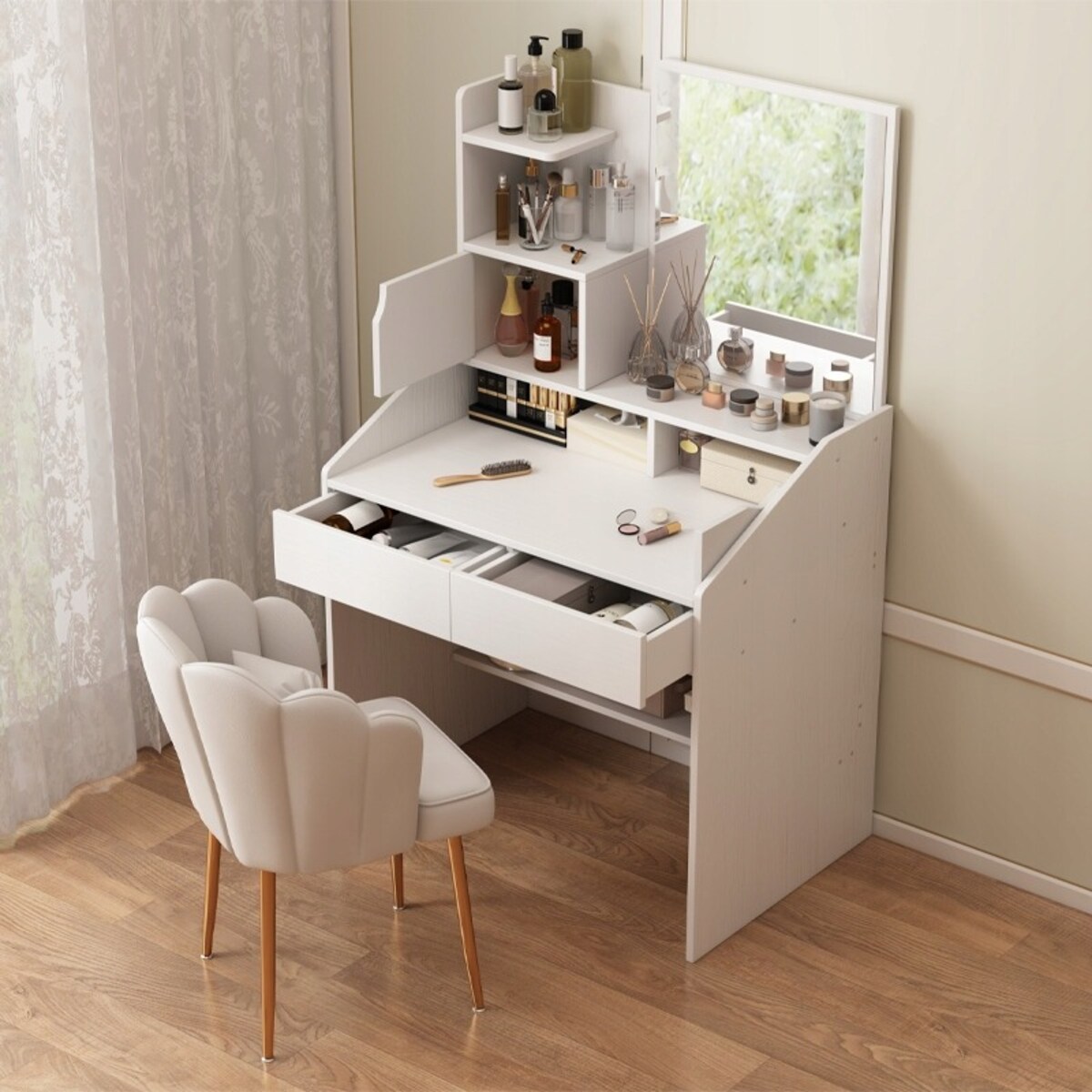 Toaletka z lustrem biała z szufladami skandynawska