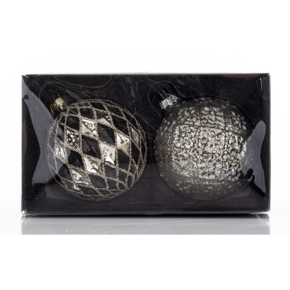 Komplet 2 szt. bombek 8x8x8 cm - srebrna i w kratkę