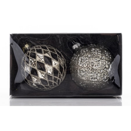 Komplet 2 szt. bombek 8x8x8 cm - srebrna i w kratkę