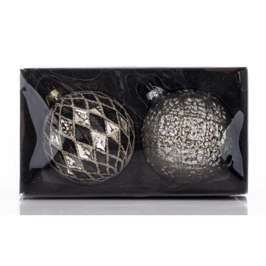 Komplet 2 szt. bombek 8x8x8 cm - srebrna i w kratkę