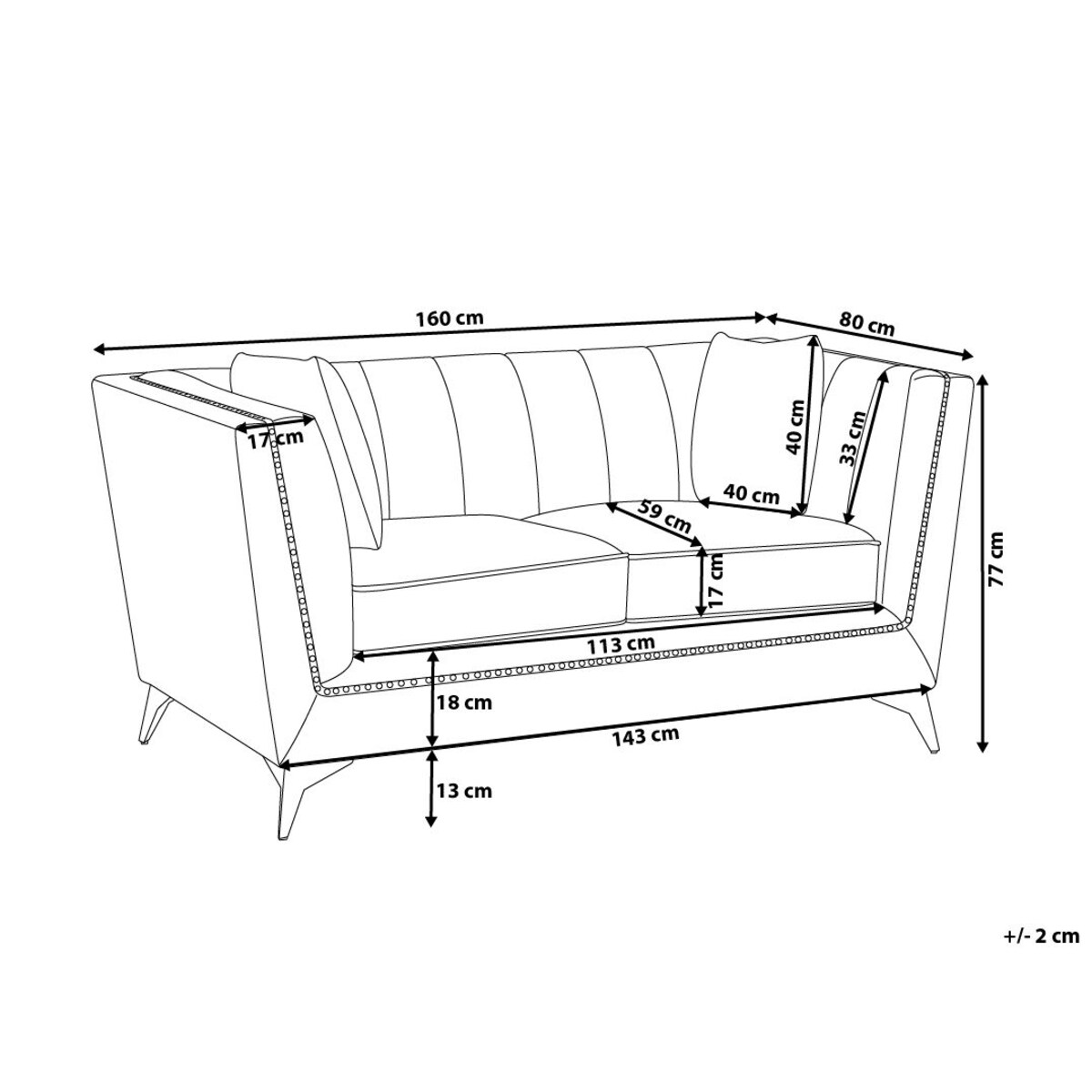 Sofa 2-osobowa welurowa szara GAULA