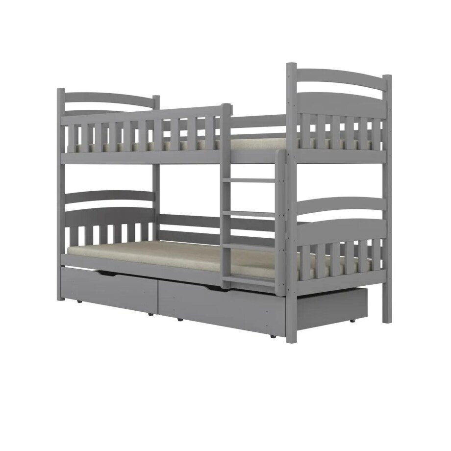 Łóżko piętrowe JULITA 200x80 szare drewniane z szufladami