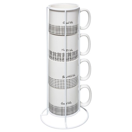 Filiżanki ceramiczne na stojaku LIFE, 240 ml, 4 sztuki