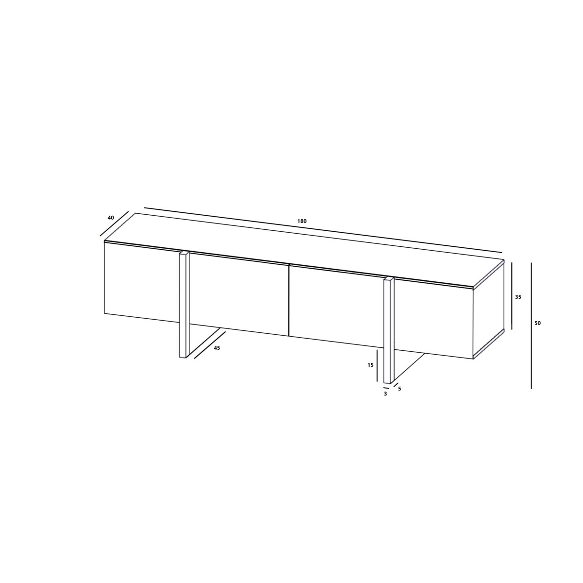 Szafka RTV Kenzo Nowoczesna Komoda RTV Glamour Czarny Mat 180 cm