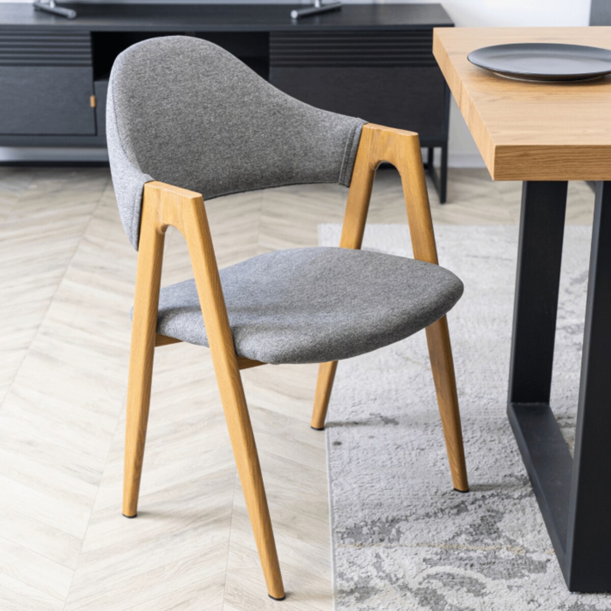 Krzesło Skandynawskie Tapicerowane Do Jadalni Salonu Dąb Złoty Szare RUIZ