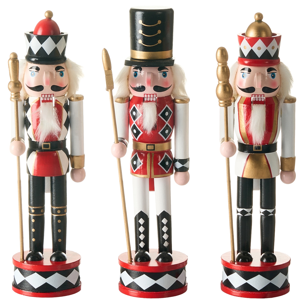 Zestaw 3 figurek dekoracyjnych RICKLEAN 30 cm Dziadek do orzechów Czerwony/ biały