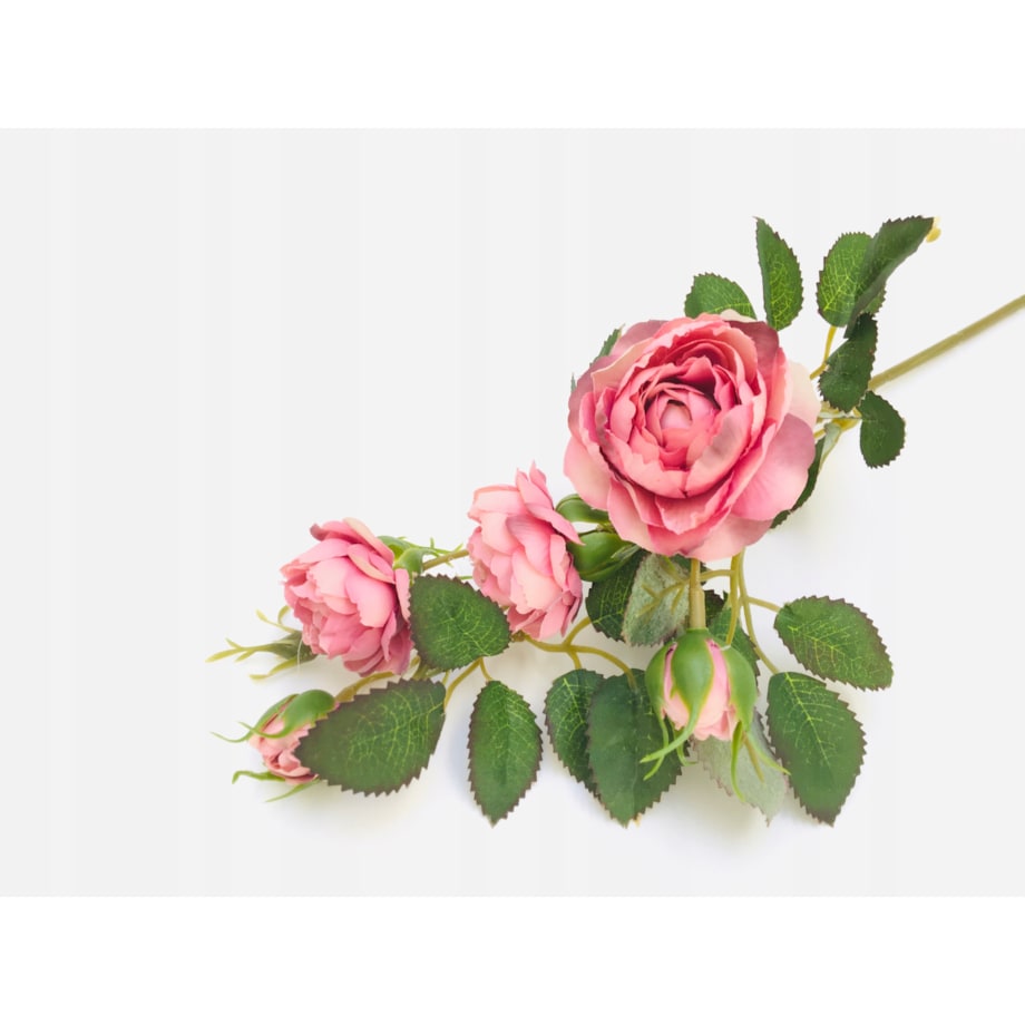 GAŁĄZKA RÓŻA stroika do bukietu sztuczna DEKORACJI pączki liście różowa