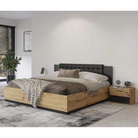 Łóżko SIGMA 180x200 dąb artisan/czarny mat z pojemnikiem