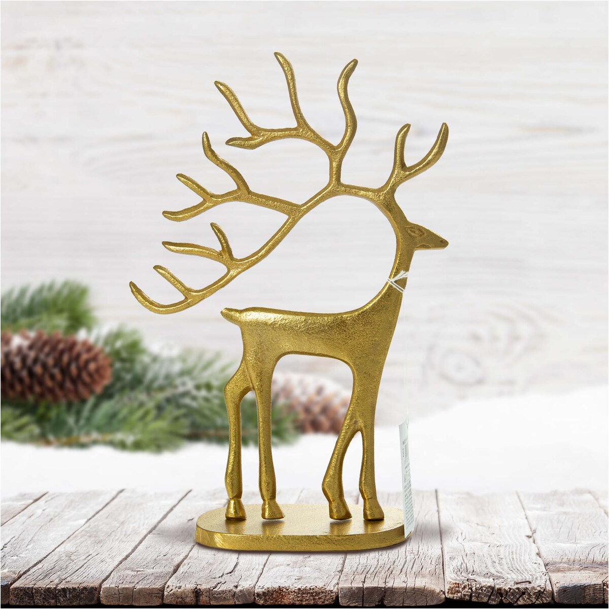 Figurka Renifer Jeleń 23X8X31.5 Cm Dekoracja Świąteczna Metalowa Złota